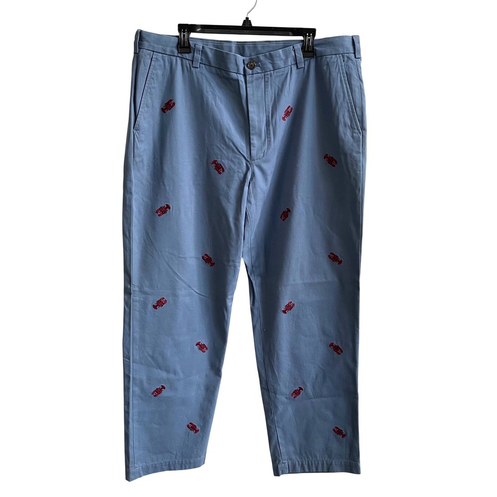 Brooks Brothers 346 Chino Pants Men 40x32 Blue Lobster Embroidered Preppy Cotton